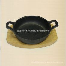 Preseasoned Cast Iron Mini Serving Skillet with Wooden Base Oil Finished